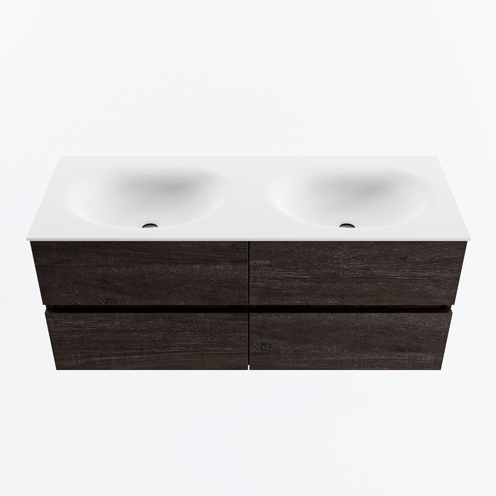 MONDIAZ VICA 120cm mueble de baño Dark Brown 4 cajones. Lavabo MOON Doble 2 orificios, color Talc. 5 MONDIAZ VICA 120cm mueble de baño Dark Brown 4 cajones. Lavabo MOON Doble 2 orificios, color Talc. - Imagen 5