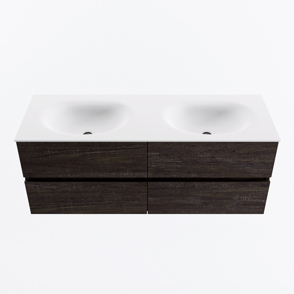 MONDIAZ VICA 130cm mueble de baño Dark Brown 4 cajones. Lavabo MOON Doble 2 orificios, color Talc. 5 MONDIAZ VICA 130cm mueble de baño Dark Brown 4 cajones. Lavabo MOON Doble 2 orificios, color Talc. - Imagen 5