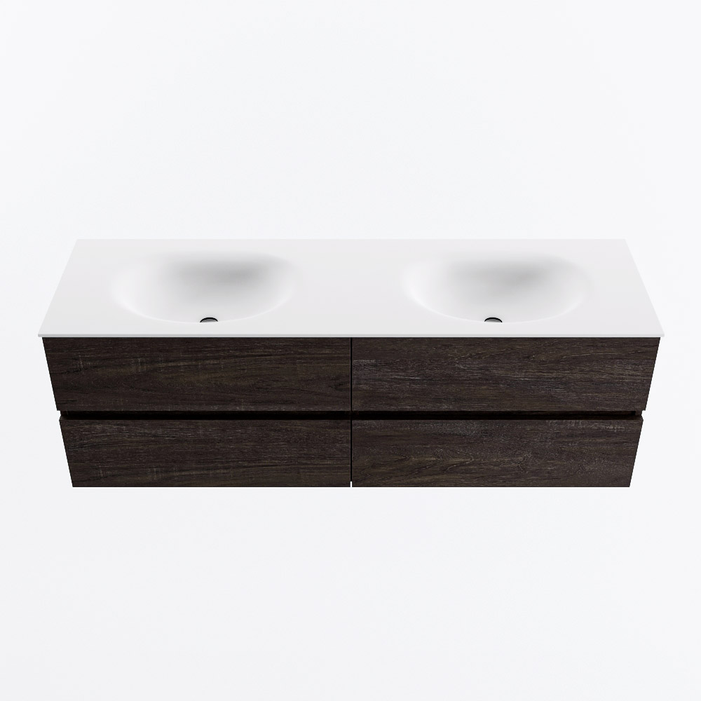 MONDIAZ VICA 150cm mueble de baño Dark Brown 4 cajones. Lavabo MOON Doble sin orificio, color Talc. 5 MONDIAZ VICA 150cm mueble de baño Dark Brown 4 cajones. Lavabo MOON Doble sin orificio, color Talc. - Imagen 5