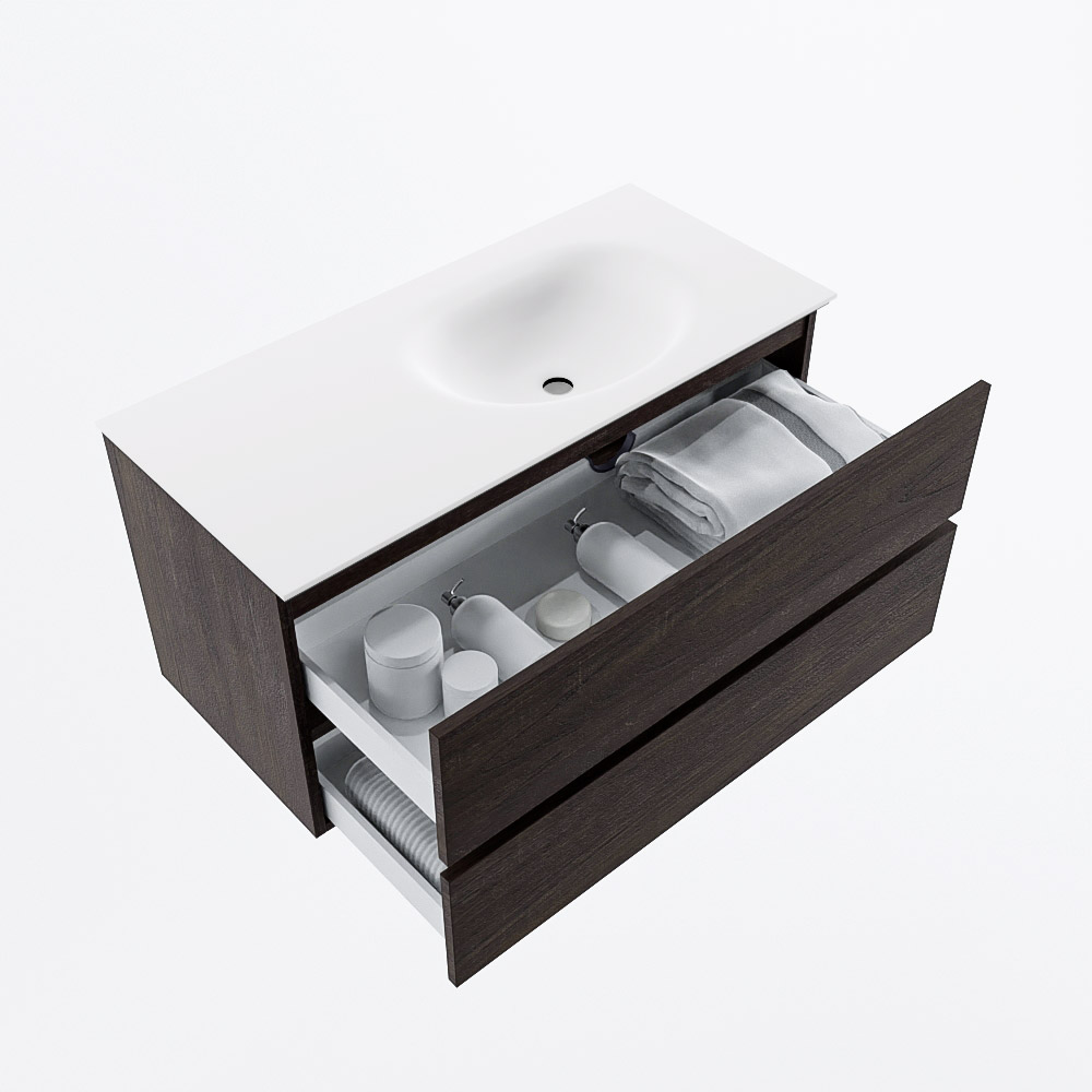 MONDIAZ VICA 100cm mueble de baño Dark Brown 2 cajones. Lavabo MOON Derecho sin orificio, color Talc. 7 MONDIAZ VICA 100cm mueble de baño Dark Brown 2 cajones. Lavabo MOON Derecho sin orificio, color Talc. - Imagen 7