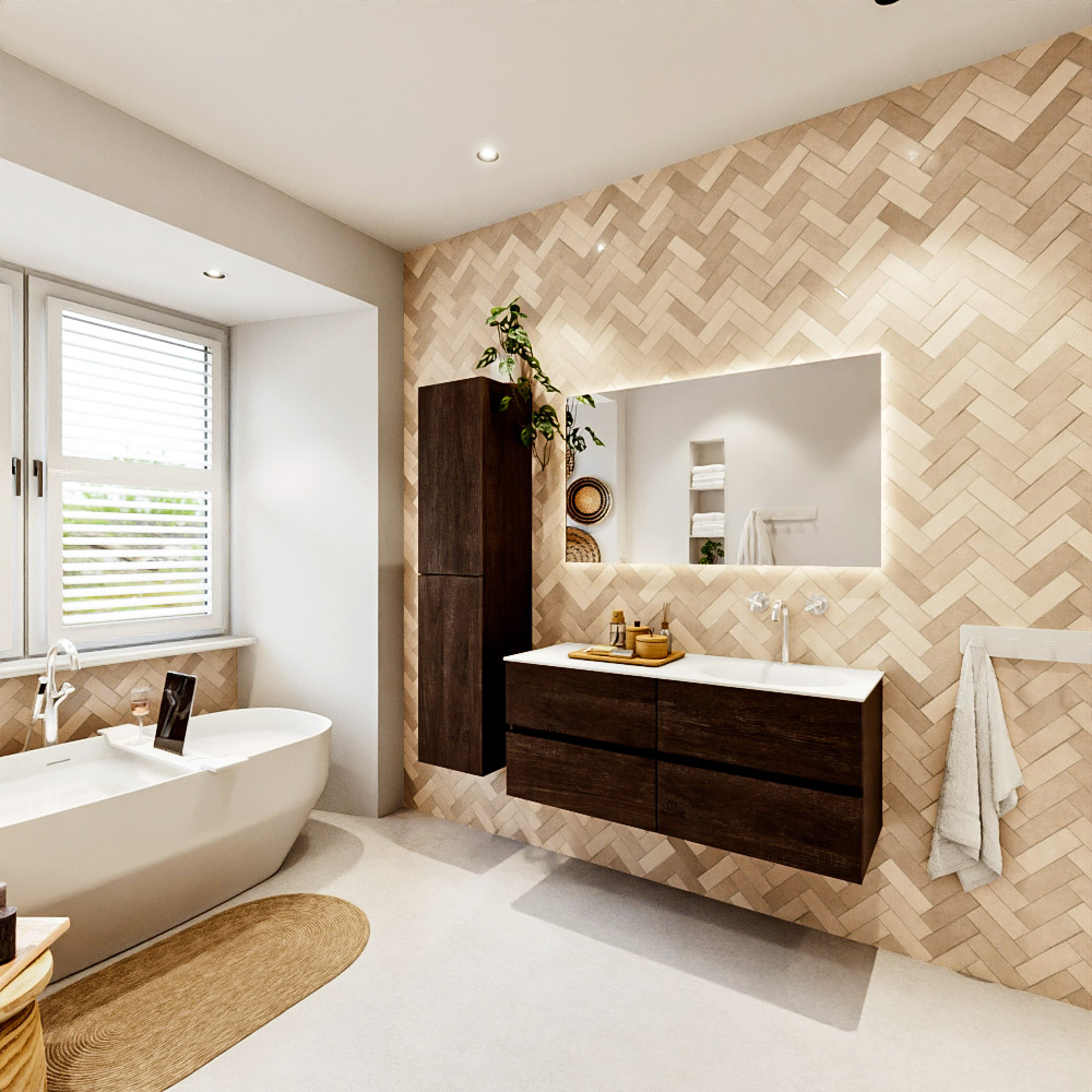MONDIAZ VICA 120cm mueble de baño Dark Brown 4 cajones. Lavabo MOON Derecho 1 orificio, color Talc. 4 MONDIAZ VICA 120cm mueble de baño Dark Brown 4 cajones. Lavabo MOON Derecho 1 orificio, color Talc. - Imagen 4