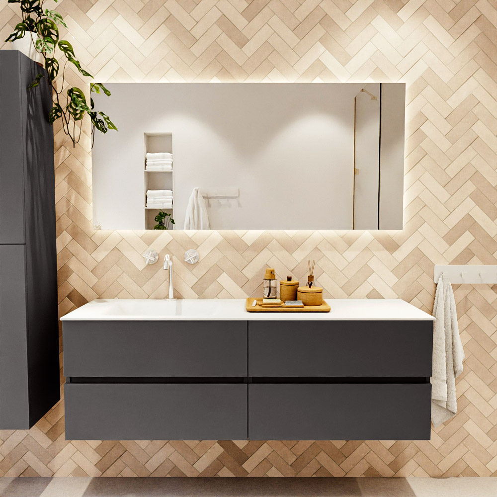MONDIAZ VICA 150cm mueble de baño Dark Grey 4 cajones. Lavabo CLOUD Izquierda 1 orificio, color Talc. 2 color Talc.