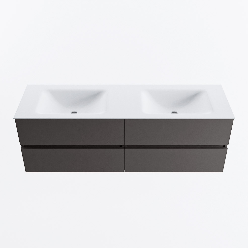 MONDIAZ VICA 150cm mueble de baño Dark Grey 4 cajones. Lavabo CLOUD Doble sin orificio, color Talc. 5 MONDIAZ VICA 150cm mueble de baño Dark Grey 4 cajones. Lavabo CLOUD Doble sin orificio, color Talc. - Imagen 5