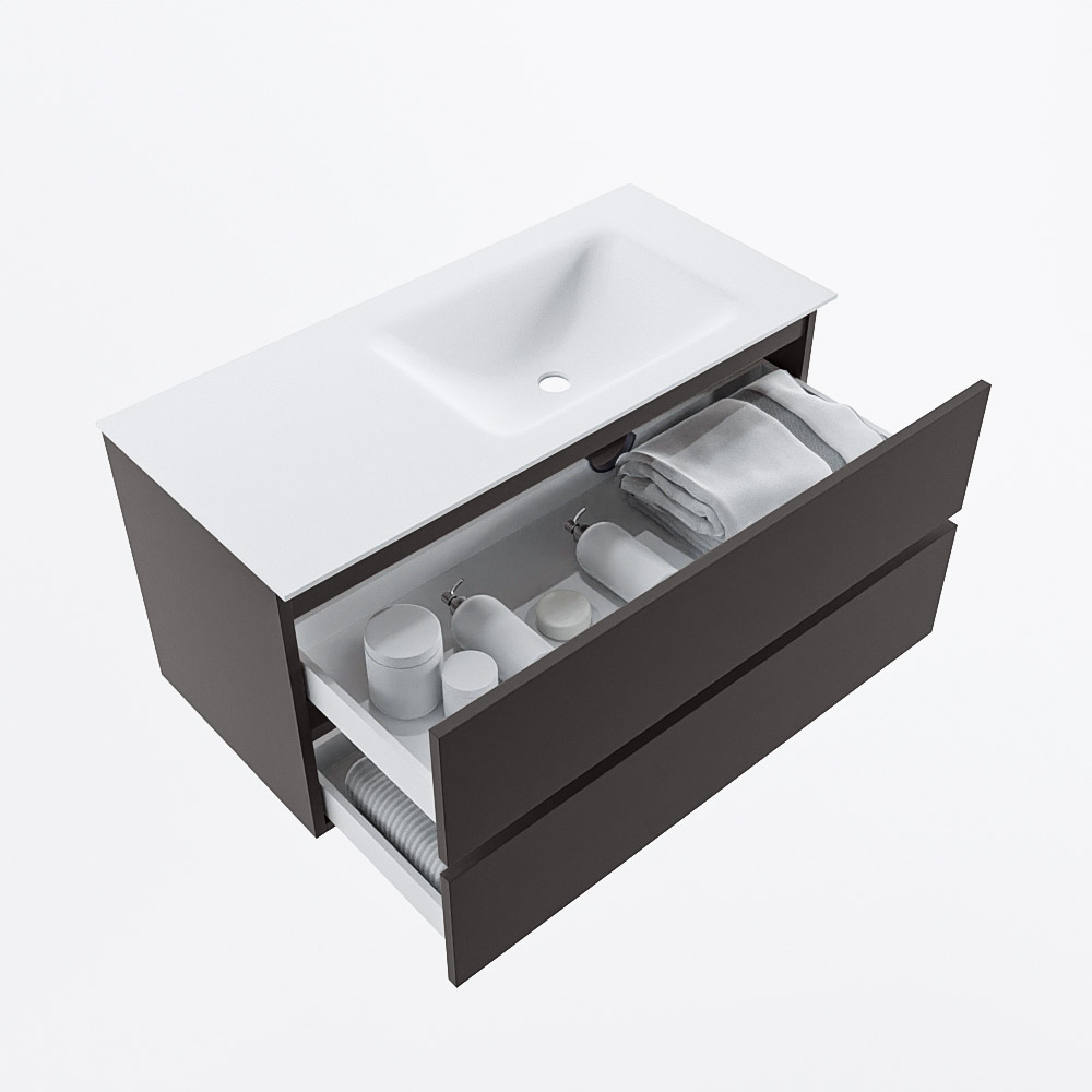 MONDIAZ VICA 100cm mueble de baño Dark Grey 2 cajones. Lavabo CLOUD Derecho sin orificio, color Talc. 7 MONDIAZ VICA 100cm mueble de baño Dark Grey 2 cajones. Lavabo CLOUD Derecho sin orificio, color Talc. - Imagen 7