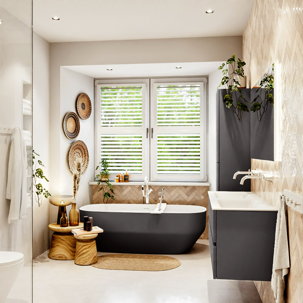 MONDIAZ VICA 120cm mueble de baño Dark Grey 2 cajones. Lavabo CLOUD Doble sin orificio, color Talc. 3 MONDIAZ VICA 120cm mueble de baño Dark Grey 2 cajones. Lavabo CLOUD Doble sin orificio, color Talc. - Imagen 3