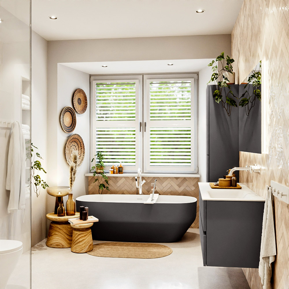 MONDIAZ VICA 120cm mueble de baño Dark Grey 4 cajones. Lavabo CLOUD Derecho sin orificio, color Talc. 3 MONDIAZ VICA 120cm mueble de baño Dark Grey 4 cajones. Lavabo CLOUD Derecho sin orificio, color Talc. - Imagen 3