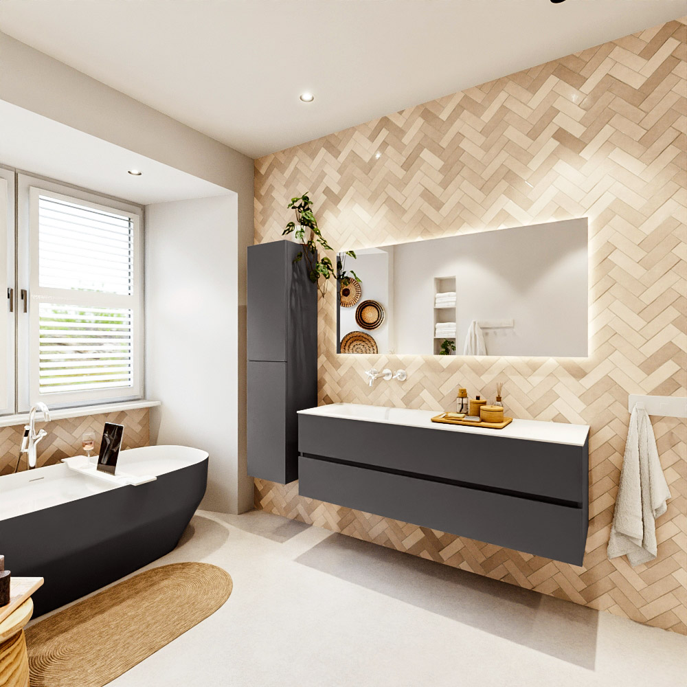 MONDIAZ VICA 150cm mueble de baño Dark Grey 2 cajones. Lavabo CLOUD Izquierda sin orificio, color Talc. 4 MONDIAZ VICA 150cm mueble de baño Dark Grey 2 cajones. Lavabo CLOUD Izquierda sin orificio, color Talc. - Imagen 4
