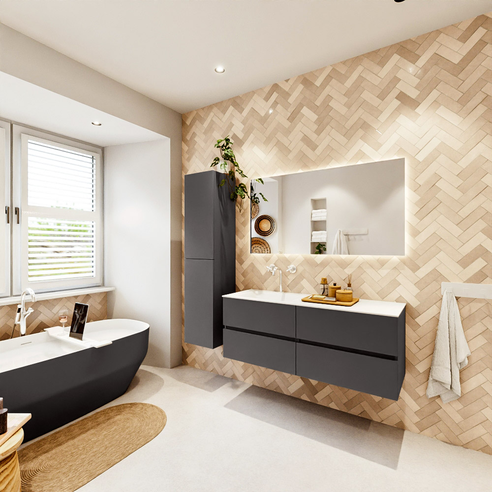 MONDIAZ VICA 130cm mueble de baño Dark Grey 4 cajones. Lavabo CLOUD Izquierda 1 orificio, color Talc. 4 MONDIAZ VICA 130cm mueble de baño Dark Grey 4 cajones. Lavabo CLOUD Izquierda 1 orificio, color Talc. - Imagen 4