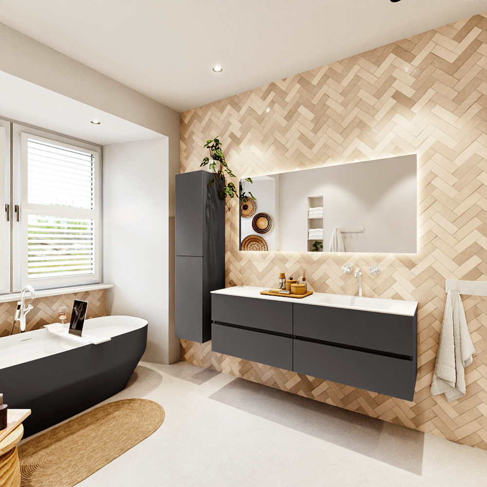 MONDIAZ VICA 150cm mueble de baño Dark Grey 4 cajones. Lavabo CLOUD Derecho 1 orificio, color Talc. 4 MONDIAZ VICA 150cm mueble de baño Dark Grey 4 cajones. Lavabo CLOUD Derecho 1 orificio, color Talc. - Imagen 4