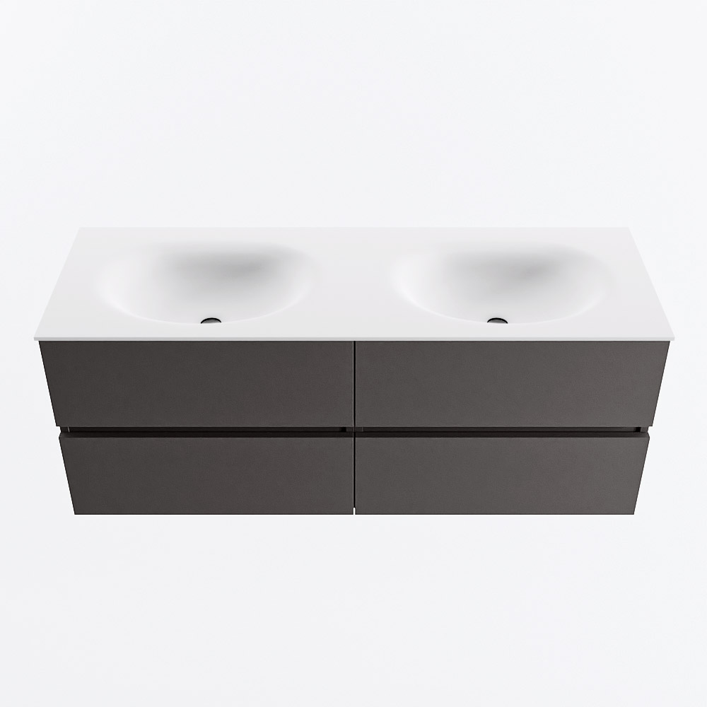 MONDIAZ VICA 130cm mueble de baño Dark Grey 4 cajones. Lavabo MOON Doble 2 orificios, color Talc. 5 MONDIAZ VICA 130cm mueble de baño Dark Grey 4 cajones. Lavabo MOON Doble 2 orificios, color Talc. - Imagen 5