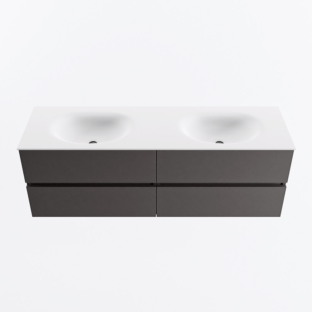 MONDIAZ VICA 150cm mueble de baño Dark Grey 4 cajones. Lavabo MOON Doble sin orificio, color Talc. 5 MONDIAZ VICA 150cm mueble de baño Dark Grey 4 cajones. Lavabo MOON Doble sin orificio, color Talc. - Imagen 5
