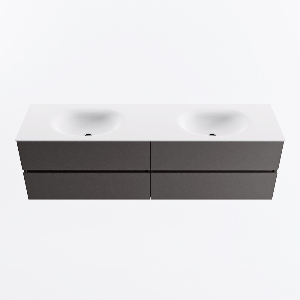 MONDIAZ VICA 170cm mueble de baño Dark Grey 4 cajones. Lavabo MOON Doble 2 orificios, color Talc. 5 MONDIAZ VICA 170cm mueble de baño Dark Grey 4 cajones. Lavabo MOON Doble 2 orificios, color Talc. - Imagen 5