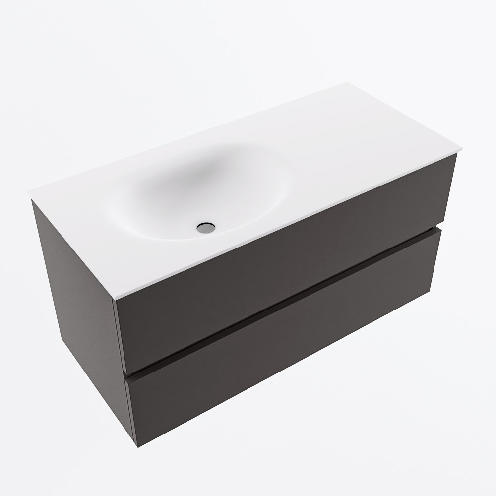 MONDIAZ VICA 100cm mueble de baño Dark Grey 2 cajones. Lavabo MOON Izquierda 1 orificio, color Talc. 6 MONDIAZ VICA 100cm mueble de baño Dark Grey 2 cajones. Lavabo MOON Izquierda 1 orificio, color Talc. - Imagen 6