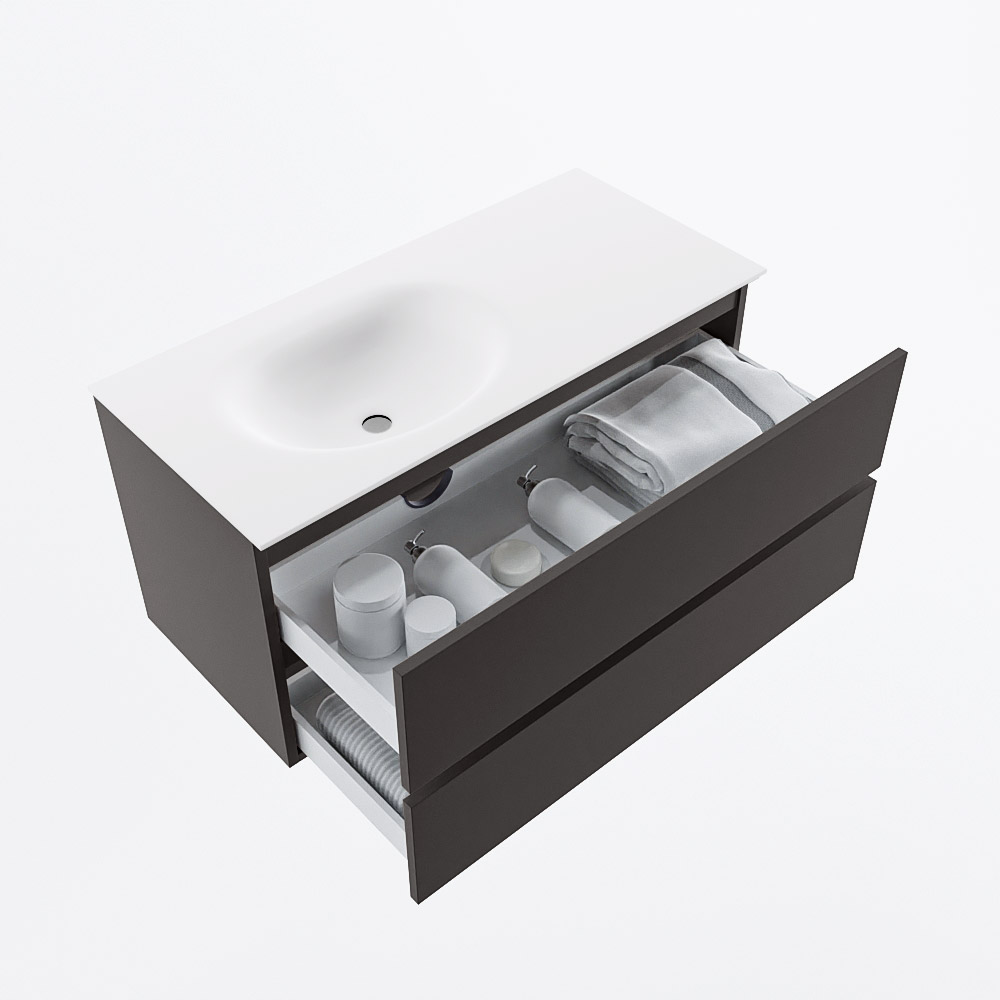 MONDIAZ VICA 100cm mueble de baño Dark Grey 2 cajones. Lavabo MOON Izquierda 1 orificio, color Talc. 7 MONDIAZ VICA 100cm mueble de baño Dark Grey 2 cajones. Lavabo MOON Izquierda 1 orificio, color Talc. - Imagen 7