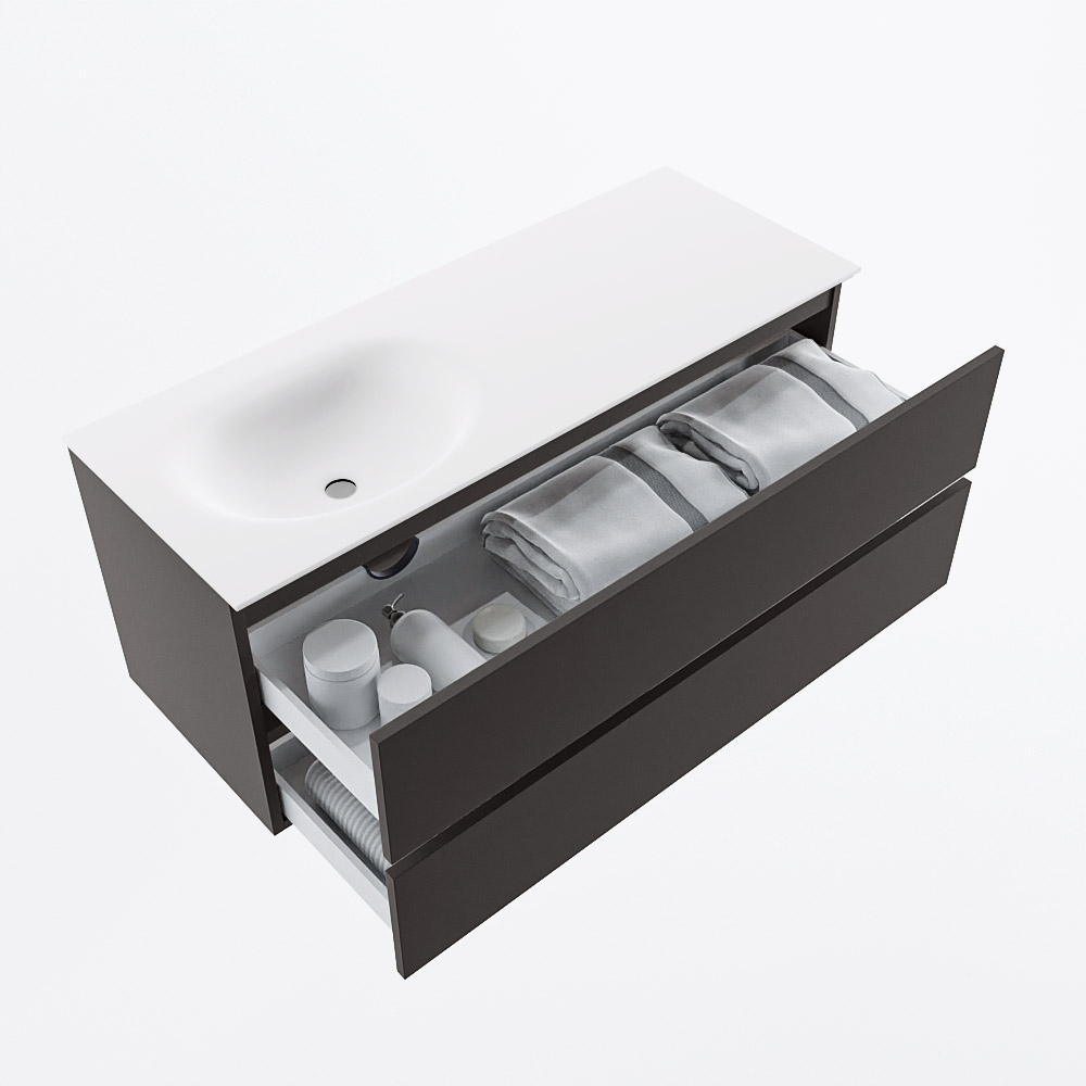 MONDIAZ VICA 120cm mueble de baño Dark Grey 2 cajones. Lavabo MOON Izquierda 1 orificio, color Talc. 7 MONDIAZ VICA 120cm mueble de baño Dark Grey 2 cajones. Lavabo MOON Izquierda 1 orificio, color Talc. - Imagen 7