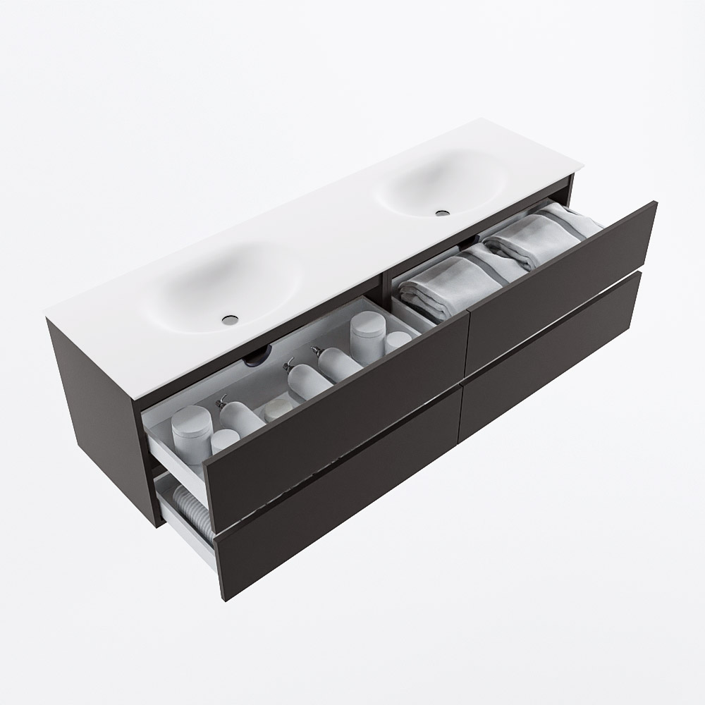 MONDIAZ VICA 170cm mueble de baño Dark Grey 4 cajones. Lavabo MOON Doble 2 orificios, color Talc. 7 MONDIAZ VICA 170cm mueble de baño Dark Grey 4 cajones. Lavabo MOON Doble 2 orificios, color Talc. - Imagen 7