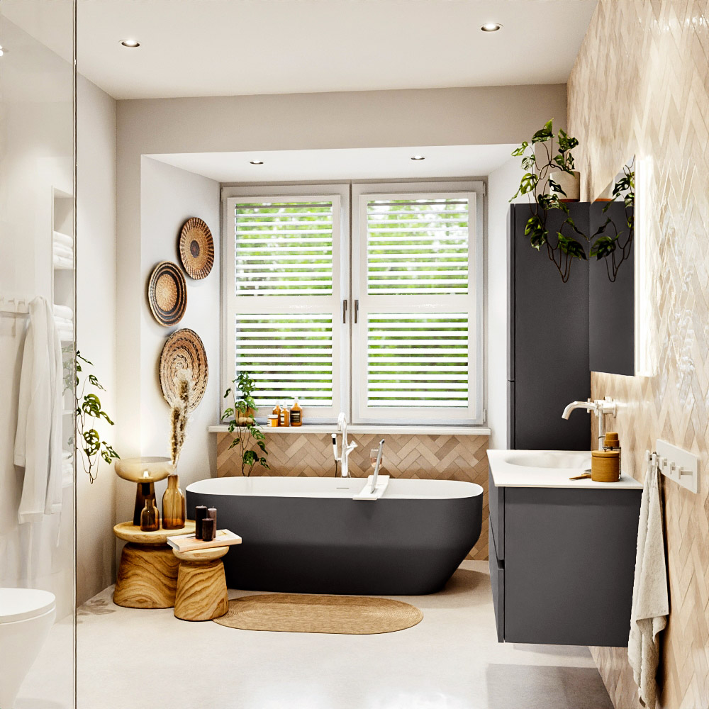 MONDIAZ VICA 100cm mueble de baño Dark Grey 2 cajones. Lavabo MOON Izquierda 1 orificio, color Talc. 3 MONDIAZ VICA 100cm mueble de baño Dark Grey 2 cajones. Lavabo MOON Izquierda 1 orificio, color Talc. - Imagen 3