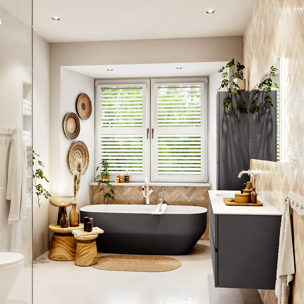 MONDIAZ VICA 150cm mueble de baño Dark Grey 2 cajones. Lavabo MOON Izquierda 1 orificio, color Talc. 3 MONDIAZ VICA 150cm mueble de baño Dark Grey 2 cajones. Lavabo MOON Izquierda 1 orificio, color Talc. - Imagen 3