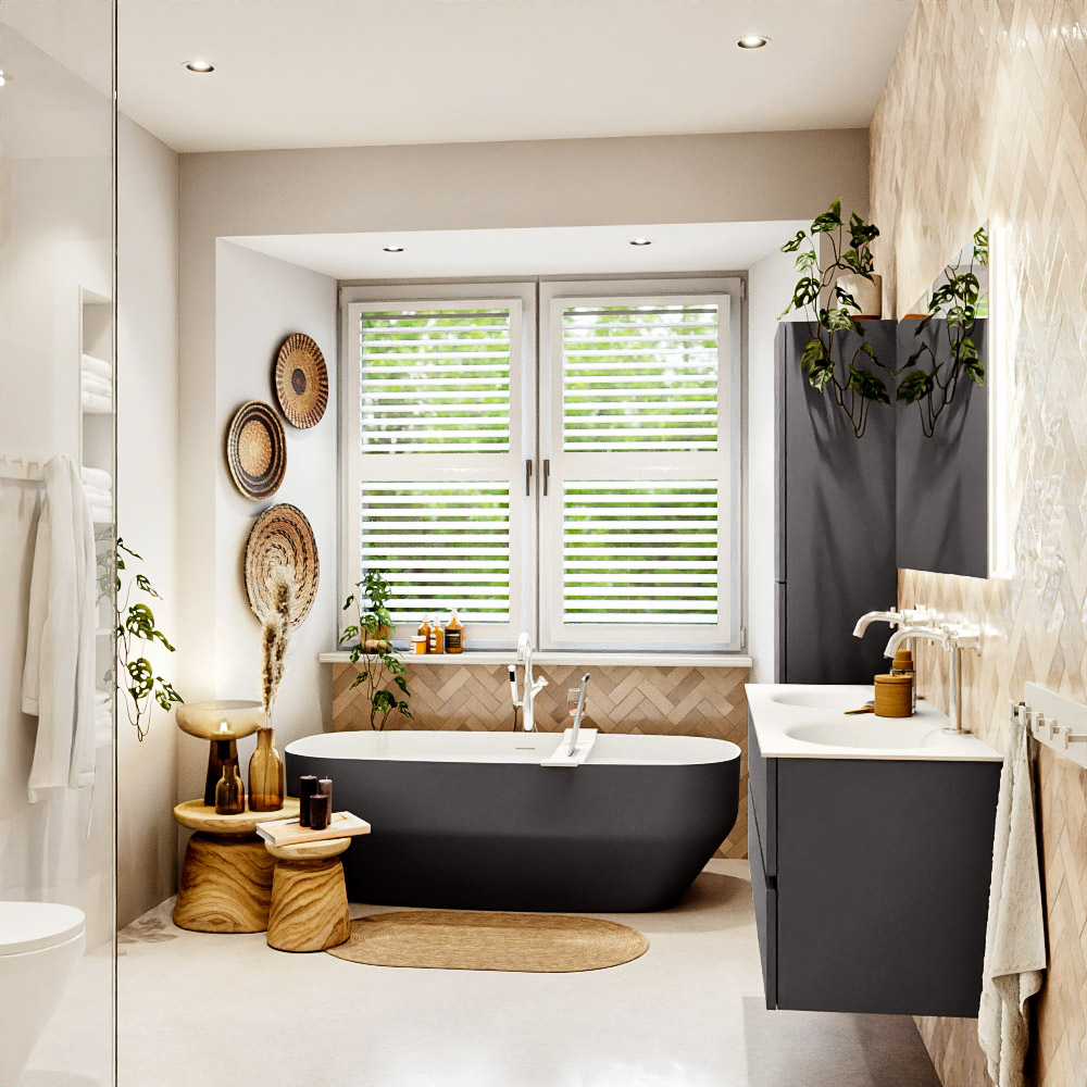 MONDIAZ VICA 130cm mueble de baño Dark Grey 4 cajones. Lavabo MOON Doble 2 orificios, color Talc. 3 MONDIAZ VICA 130cm mueble de baño Dark Grey 4 cajones. Lavabo MOON Doble 2 orificios, color Talc. - Imagen 3