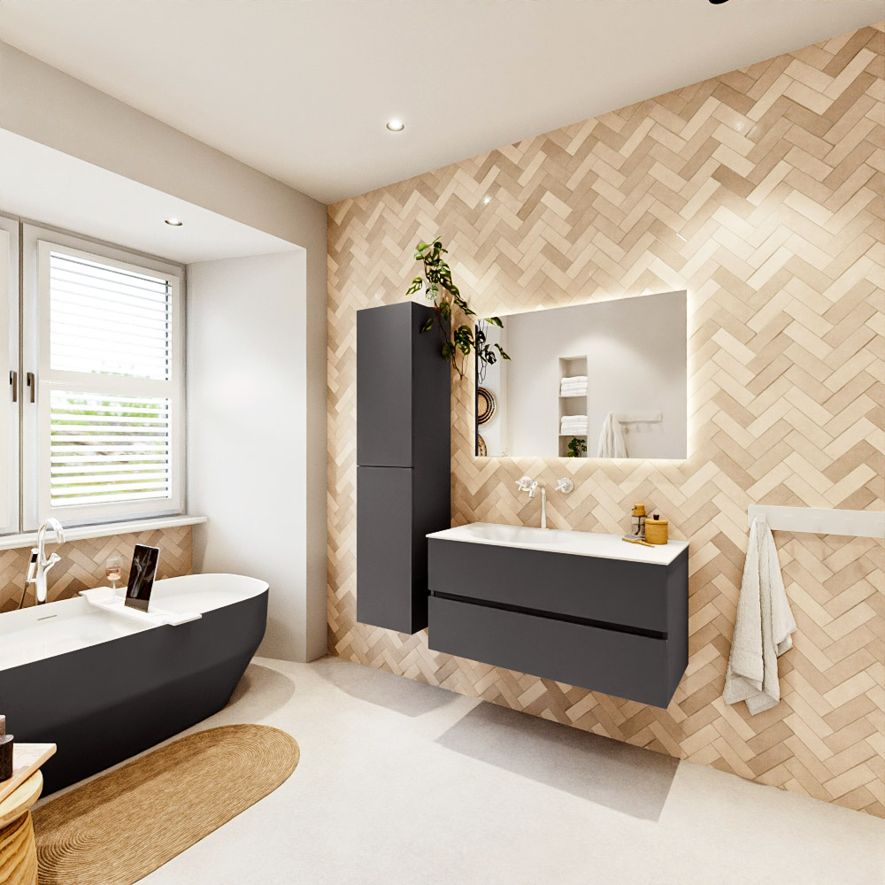 MONDIAZ VICA 100cm mueble de baño Dark Grey 2 cajones. Lavabo MOON Izquierda 1 orificio, color Talc. 4 MONDIAZ VICA 100cm mueble de baño Dark Grey 2 cajones. Lavabo MOON Izquierda 1 orificio, color Talc. - Imagen 4