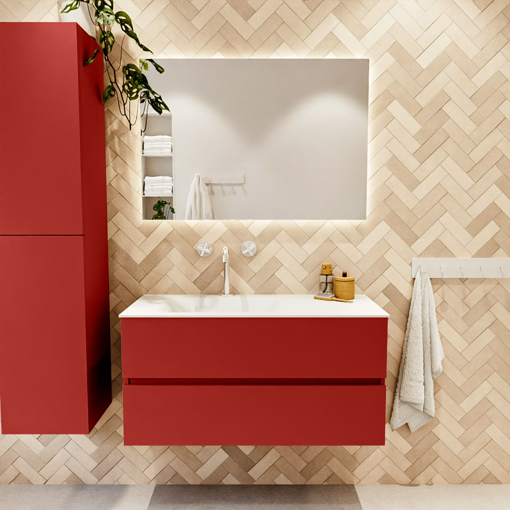 MONDIAZ VICA 100cm mueble de baño Fire 2 cajones. Lavabo CLOUD Izquierda 1 orificio, color Talc. 2 color Talc.