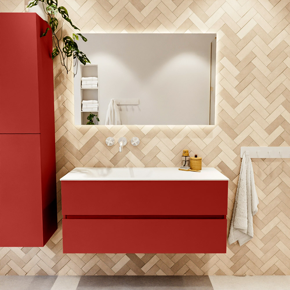 MONDIAZ VICA 110cm mueble de baño Fire 2 cajones. Lavabo CLOUD Izquierda sin orificio, color Talc. 2 color Talc.