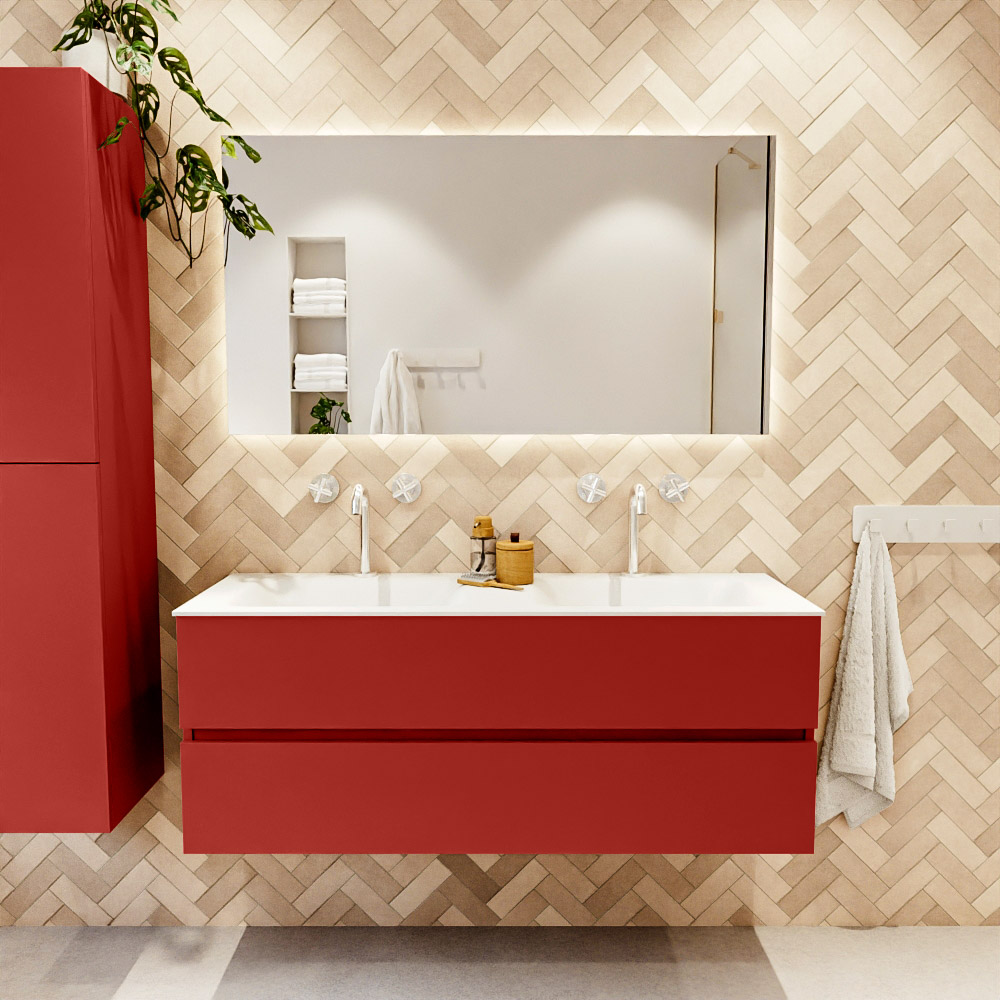 MONDIAZ VICA 130cm mueble de baño Fire 2 cajones. Lavabo CLOUD Doble 2 orificios, color Talc. 2 color Talc.