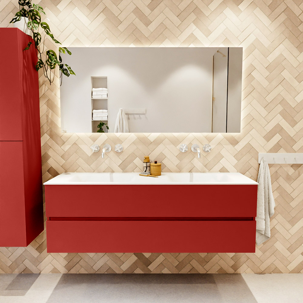 MONDIAZ VICA 150cm mueble de baño Fire 2 cajones. Lavabo CLOUD Doble sin orificio, color Talc. 2 color Talc.