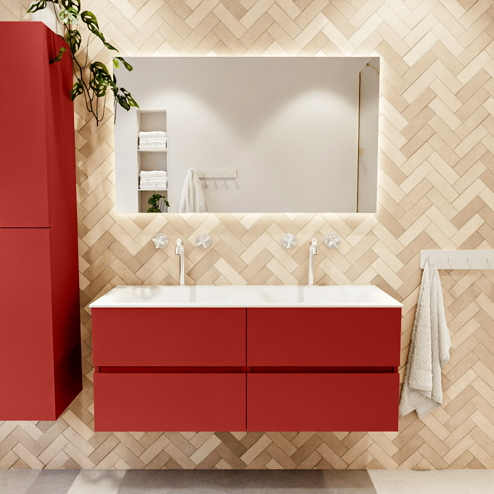 MONDIAZ VICA 120cm mueble de baño Fire 4 cajones. Lavabo CLOUD Doble 2 orificios, color Talc. 2 color Talc.