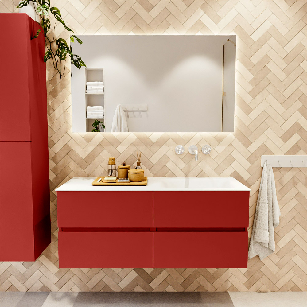 MONDIAZ VICA 120cm mueble de baño Fire 4 cajones. Lavabo CLOUD Derecho sin orificio, color Talc. 2 color Talc.