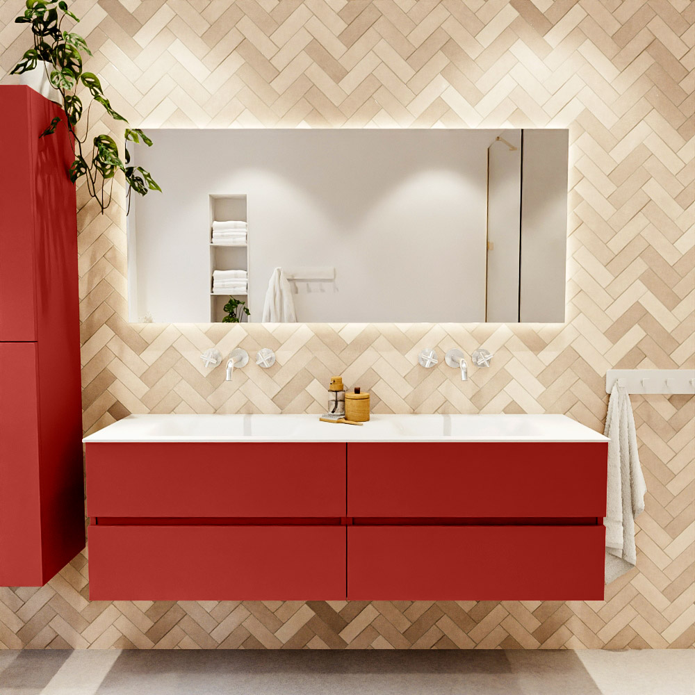 MONDIAZ VICA 160cm mueble de baño Fire 4 cajones. Lavabo CLOUD Doble sin orificio, color Talc. 2 color Talc.