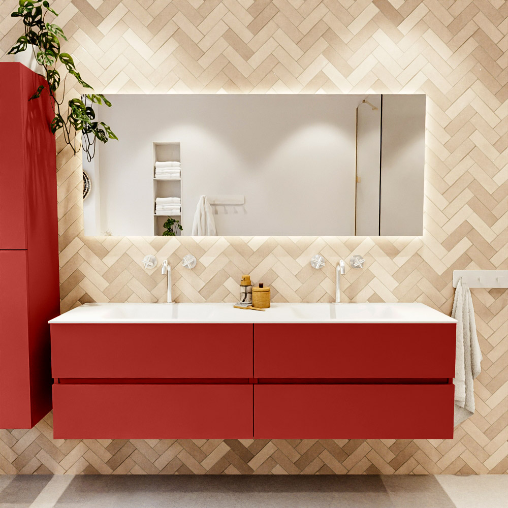 MONDIAZ VICA 170cm mueble de baño Fire 4 cajones. Lavabo CLOUD Doble 2 orificios, color Talc. 2 color Talc.