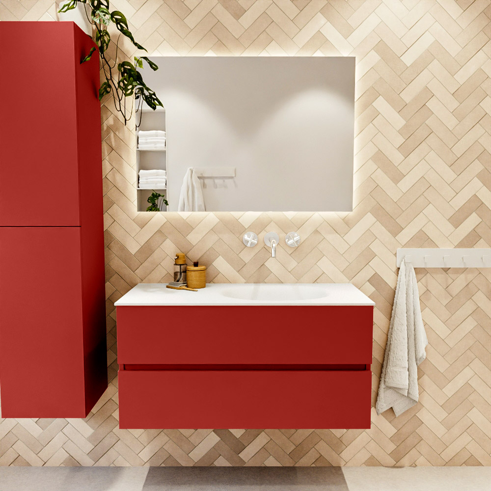 MONDIAZ VICA 100cm mueble de baño Fire 2 cajones. Lavabo MOON Derecho sin orificio, color Talc. 2 color Talc.