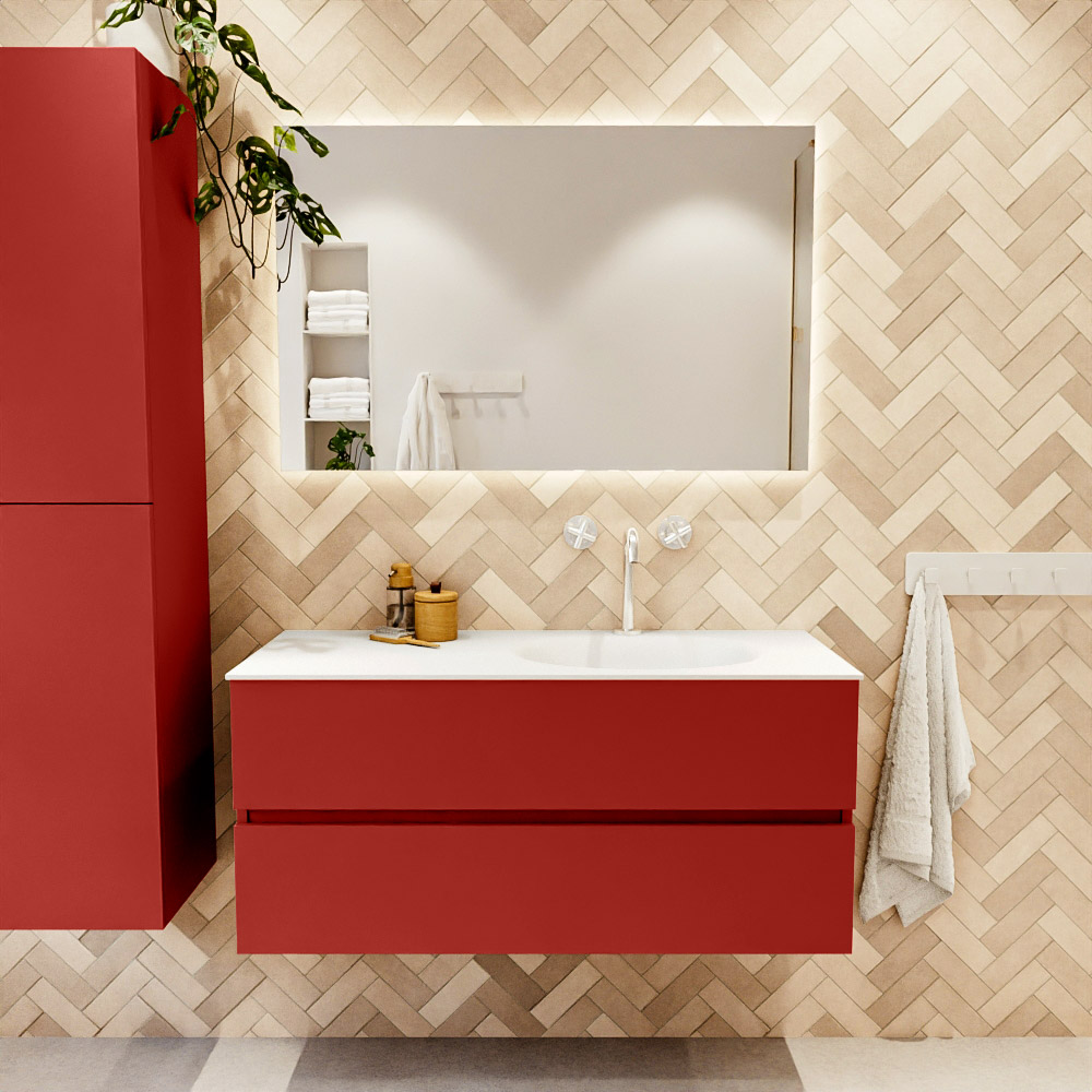 MONDIAZ VICA 110cm mueble de baño Fire 2 cajones. Lavabo MOON Derecho 1 orificio, color Talc. 2 color Talc.