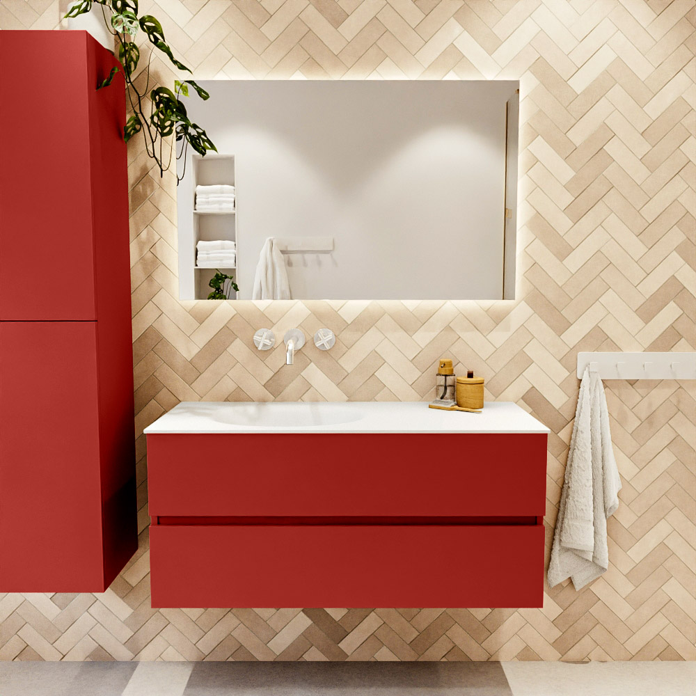 MONDIAZ VICA 110cm mueble de baño Fire 2 cajones. Lavabo MOON Izquierda sin orificio, color Talc. 2 color Talc.