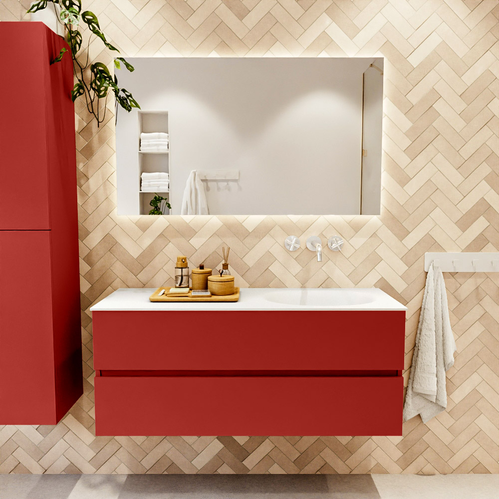 MONDIAZ VICA 120cm mueble de baño Fire 2 cajones. Lavabo MOON Derecho sin orificio, color Talc. 2 color Talc.
