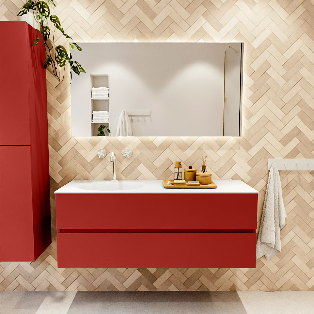 MONDIAZ VICA 130cm mueble de baño Fire 2 cajones. Lavabo MOON Izquierda 1 orificio, color Talc. 2 color Talc.