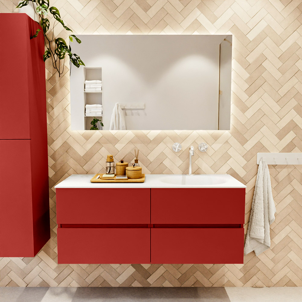 MONDIAZ VICA 120cm mueble de baño Fire 4 cajones. Lavabo MOON Derecho 1 orificio, color Talc. 2 color Talc.
