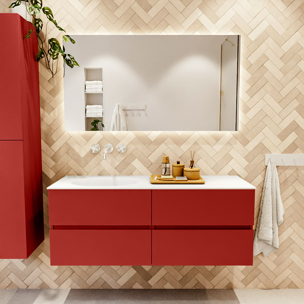 MONDIAZ VICA 130cm mueble de baño Fire 4 cajones. Lavabo MOON Izquierda sin orificio, color Talc. 2 color Talc.