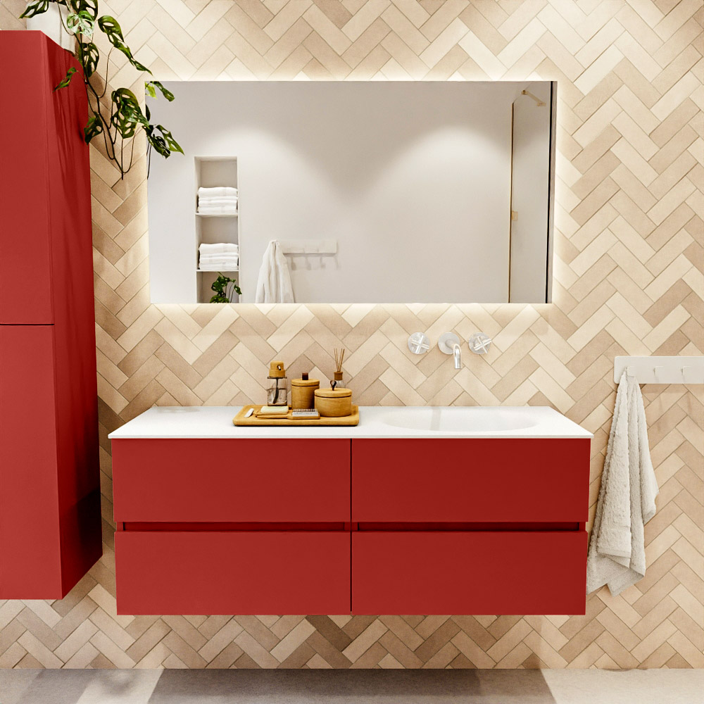 MONDIAZ VICA 130cm mueble de baño Fire 4 cajones. Lavabo MOON Derecho sin orificio, color Talc. 2 color Talc.