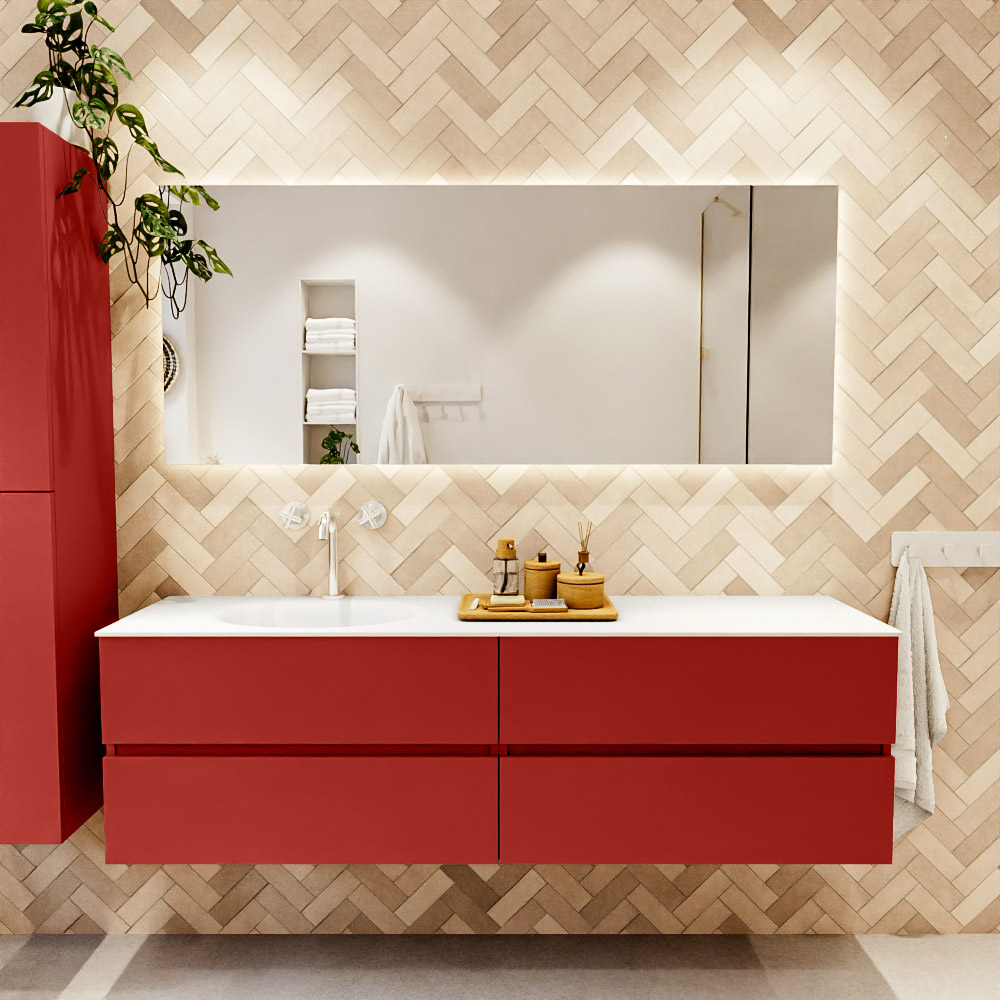 MONDIAZ VICA 170cm mueble de baño Fire 4 cajones. Lavabo MOON Izquierda 1 orificio, color Talc. 2 color Talc.