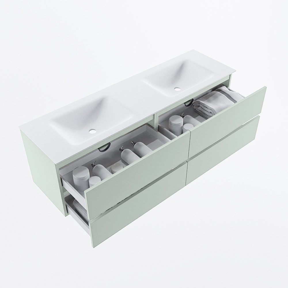 MONDIAZ VICA 160cm mueble de baño Greey 4 cajones. Lavabo CLOUD Doble sin orificio, color Talc. 7 MONDIAZ VICA 160cm mueble de baño Greey 4 cajones. Lavabo CLOUD Doble sin orificio, color Talc. - Imagen 7