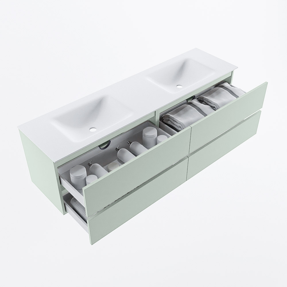 MONDIAZ VICA 170cm mueble de baño Greey 4 cajones. Lavabo CLOUD Doble sin orificio, color Talc. 7 MONDIAZ VICA 170cm mueble de baño Greey 4 cajones. Lavabo CLOUD Doble sin orificio, color Talc. - Imagen 7