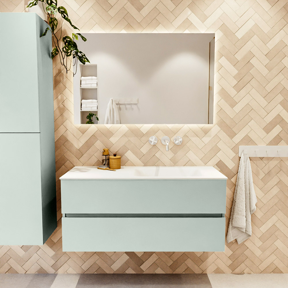 MONDIAZ VICA 110cm mueble de baño Greey 2 cajones. Lavabo CLOUD Derecho sin orificio, color Talc. 2 color Talc.
