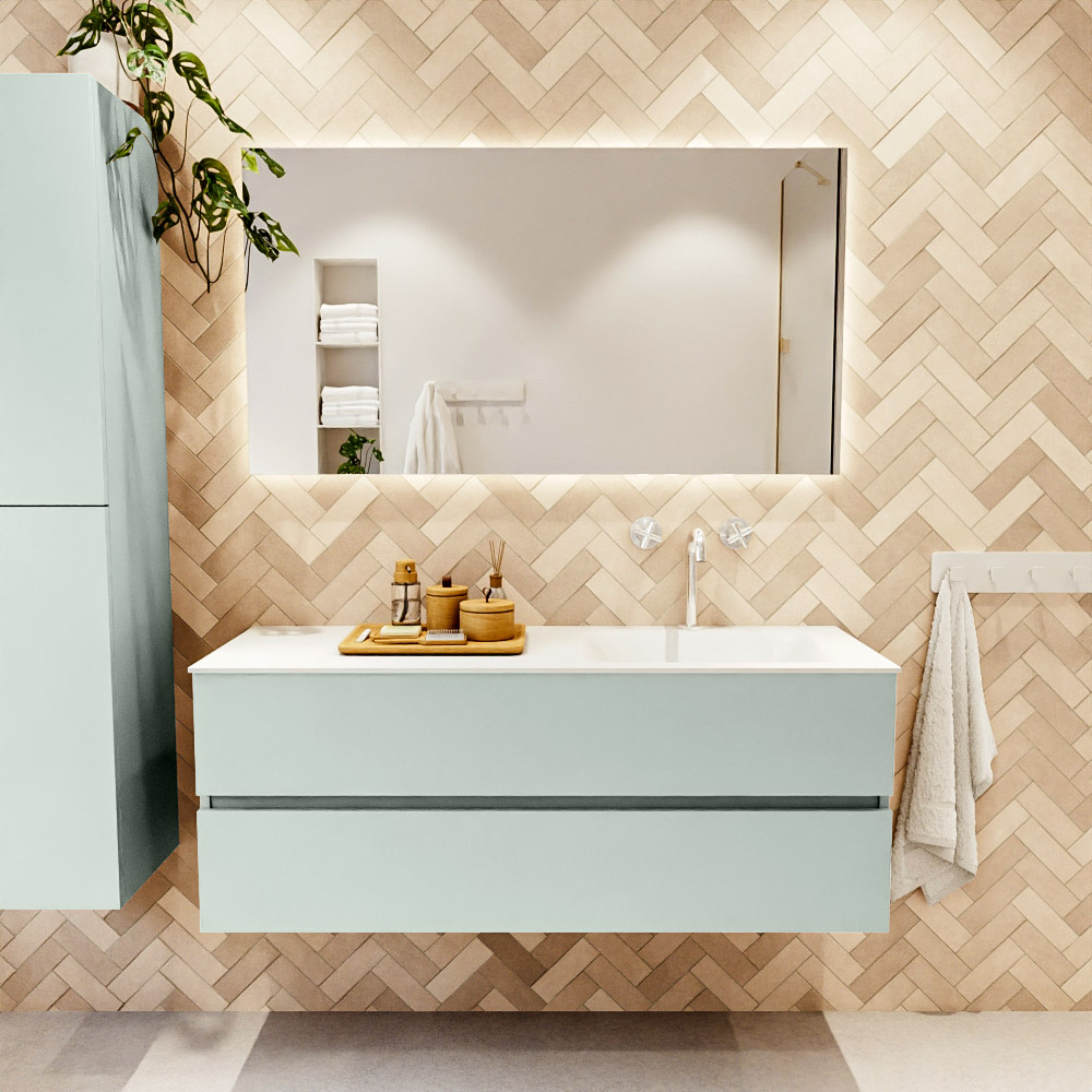 MONDIAZ VICA 130cm mueble de baño Greey 2 cajones. Lavabo CLOUD Derecho 1 orificio, color Talc. 2 color Talc.
