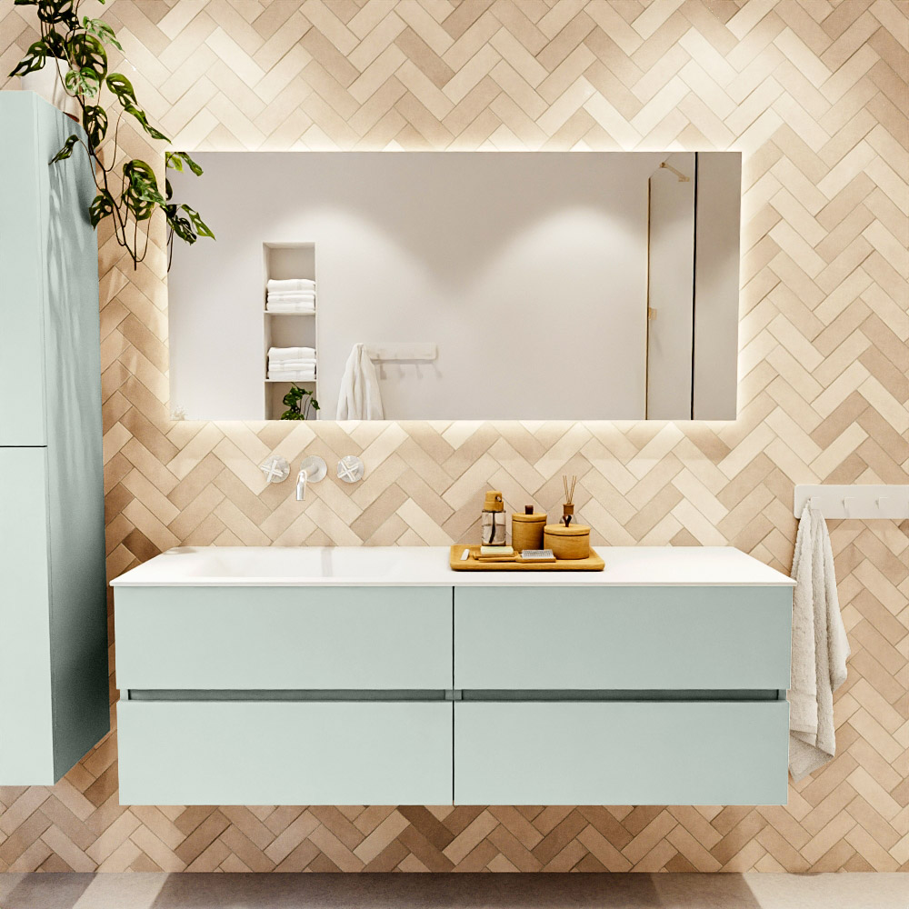 MONDIAZ VICA 150cm mueble de baño Greey 4 cajones. Lavabo CLOUD Izquierda sin orificio, color Talc. 2 color Talc.