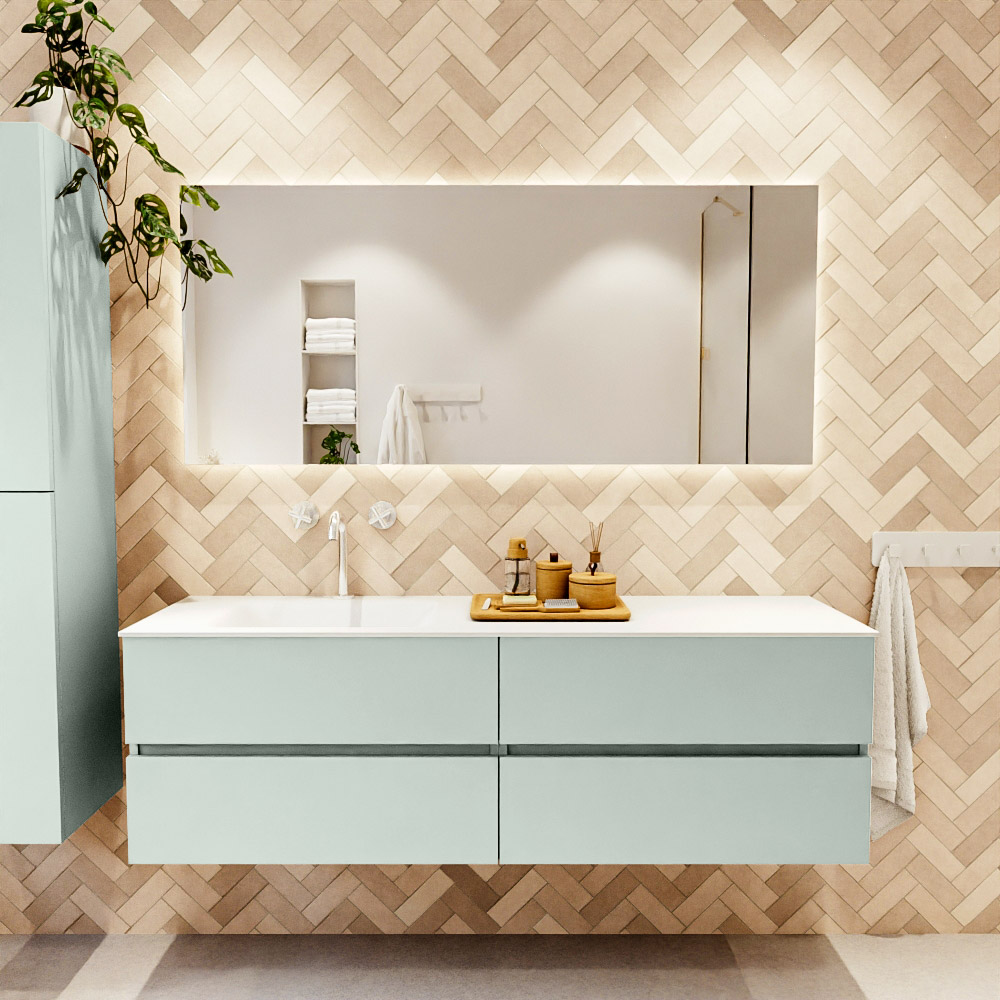 MONDIAZ VICA 160cm mueble de baño Greey 4 cajones. Lavabo CLOUD Izquierda 1 orificio, color Talc. 2 color Talc.
