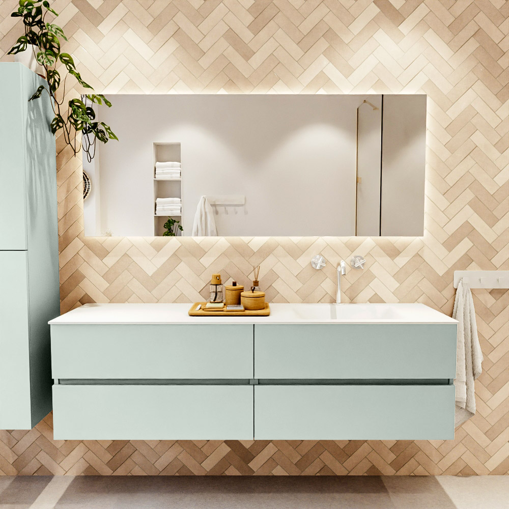 MONDIAZ VICA 170cm mueble de baño Greey 4 cajones. Lavabo CLOUD Derecho 1 orificio, color Talc. 2 color Talc.