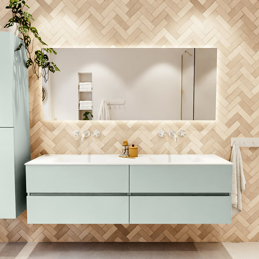 MONDIAZ VICA 170cm mueble de baño Greey 4 cajones. Lavabo CLOUD Doble sin orificio, color Talc. 2 color Talc.