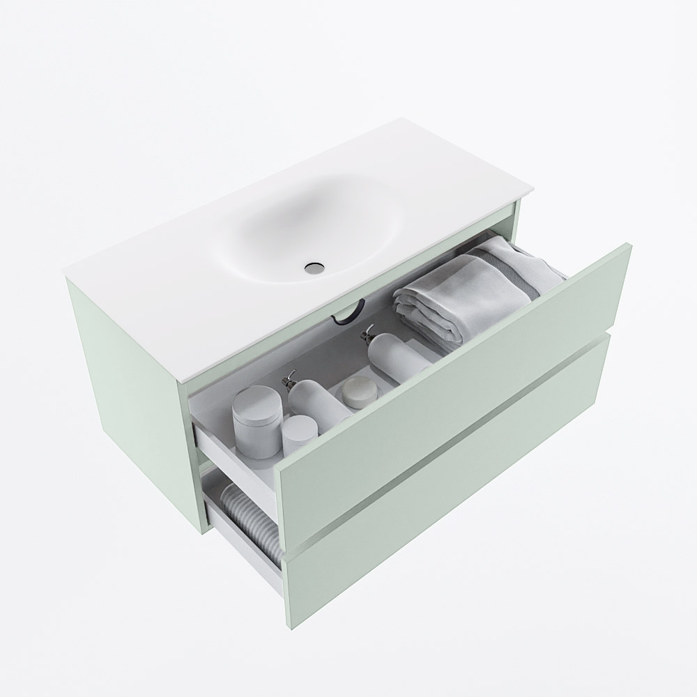 MONDIAZ VICA 100cm mueble de baño Greey 2 cajones. Lavabo MOON Centro sin orificio, color Talc. 7 MONDIAZ VICA 100cm mueble de baño Greey 2 cajones. Lavabo MOON Centro sin orificio, color Talc. - Imagen 7
